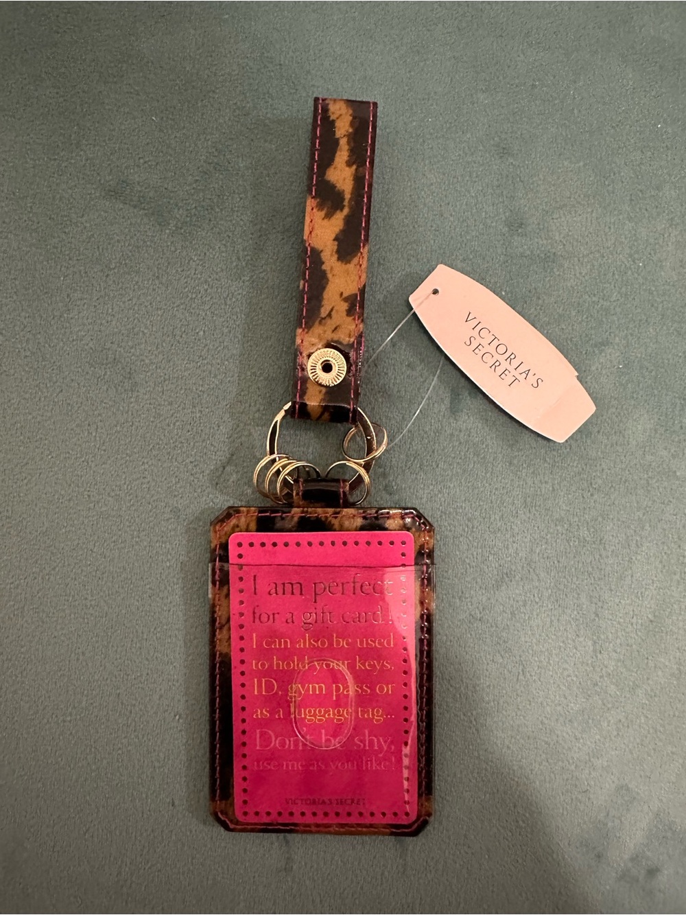 Victoria's Secret Leopard Print Key & Card Holder with Hot Pink ID Sleeve